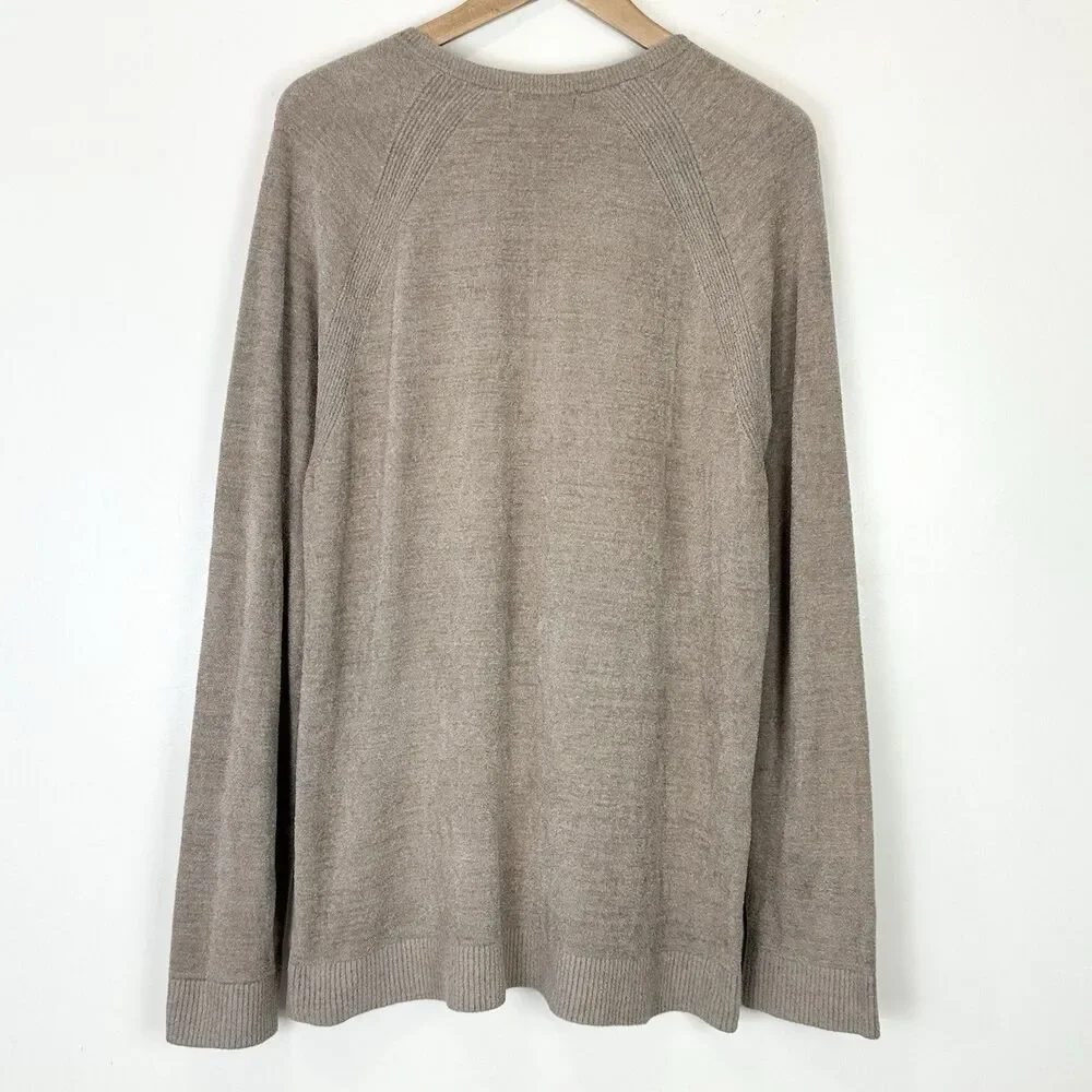 Barefoot Dreams CozyChic Ultra Lite Men's V-Neck Pullover M Taupe Beige Sweater